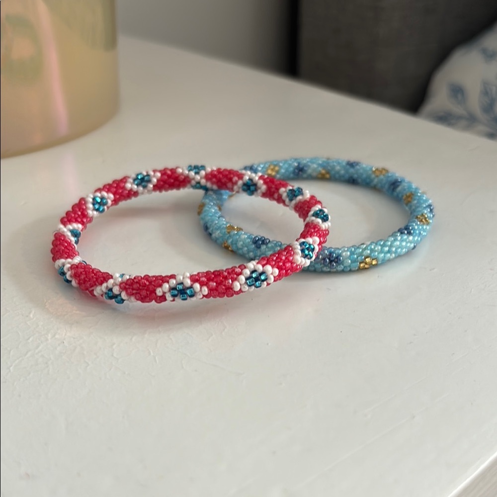 Red and blue bracelets